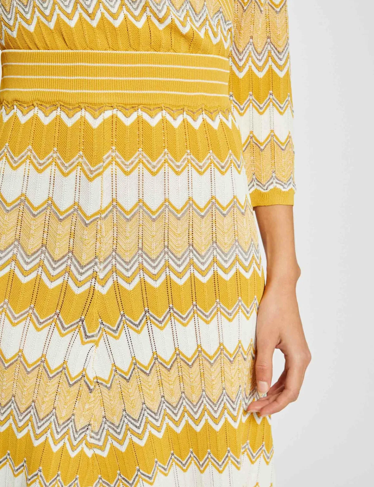 Jupes>Morgan Jupe Midi Droite Tricotee A Rayures Femme | Jaune