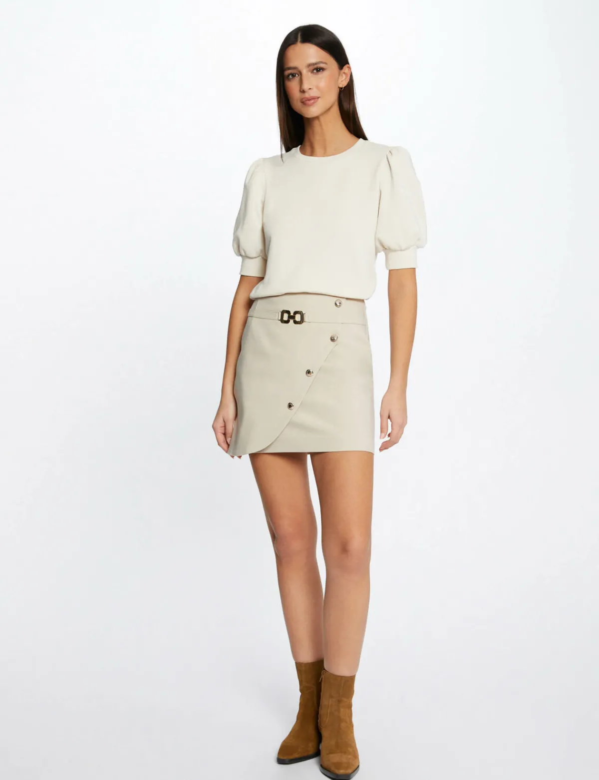Jupes>Morgan Jupe Portefeuille Avec Boutons Femme | Beige