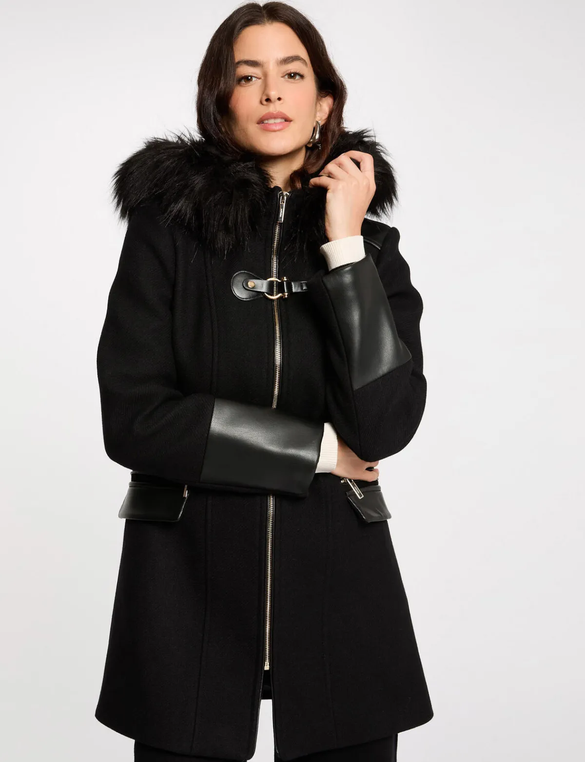 Manteaux>Morgan Manteau Droit Zippe A Capuche Femme | Noir