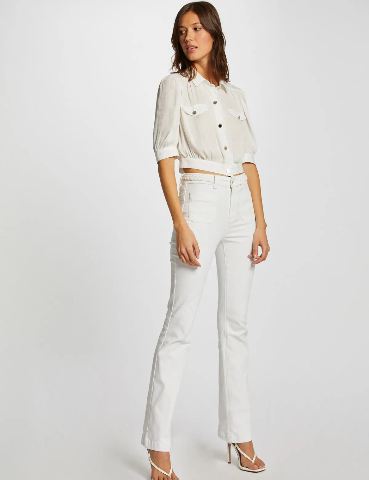 Pantalons>Morgan Pantalon Bootcut Avec Details Tresses Femme | Ecru