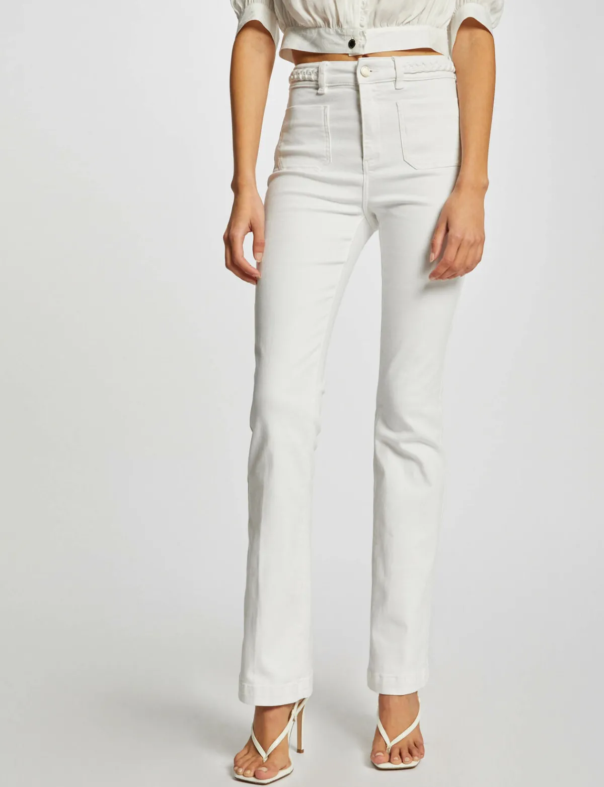 Pantalons>Morgan Pantalon Bootcut Avec Details Tresses Femme | Ecru