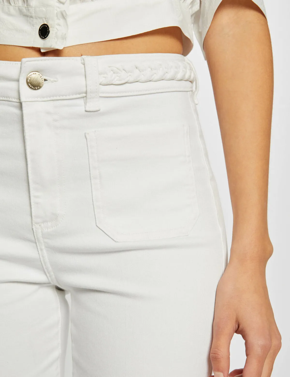 Pantalons>Morgan Pantalon Bootcut Avec Details Tresses Femme | Ecru