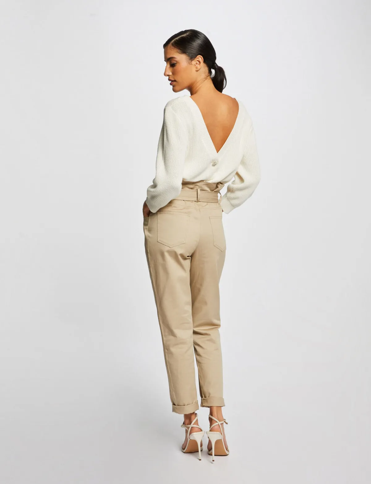 Pantalons>Morgan Pantalon Carotte Ceinturee Femme | Beige