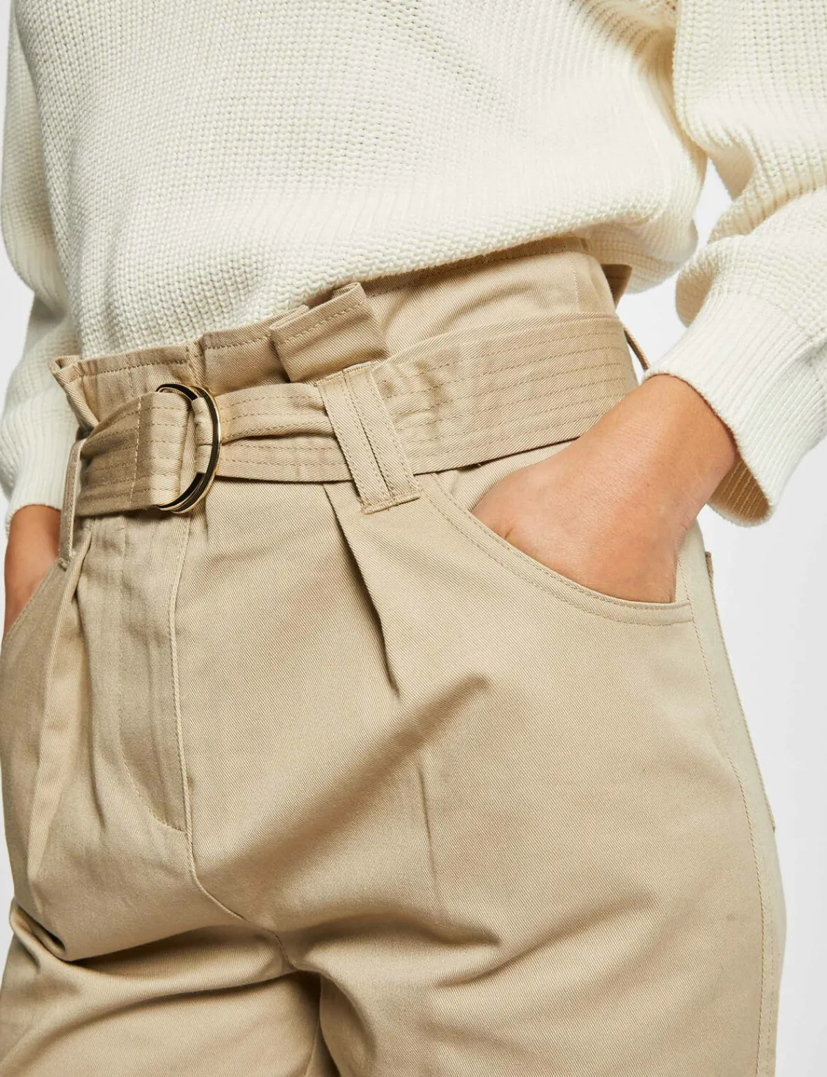 Pantalons>Morgan Pantalon Carotte Ceinturee Femme | Beige