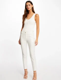 Pantalons>Morgan Pantalon City Ajuste 7/8Eme A Rayures Femme | Ecru