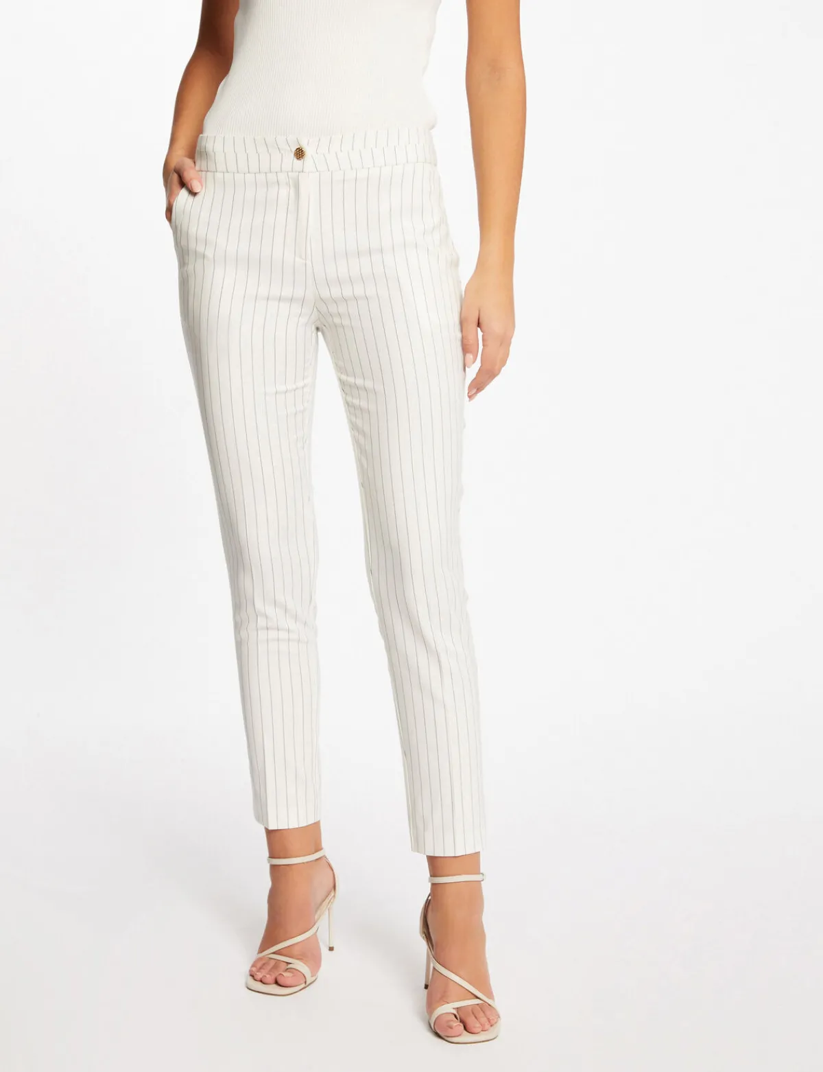 Pantalons>Morgan Pantalon City Ajuste 7/8Eme A Rayures Femme | Ecru