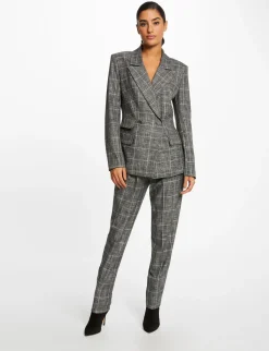 Ensembles Et Tailleurs>Morgan Pantalon City Paperbag A Carreaux Gris Moyen Femme | Gris_Moyen