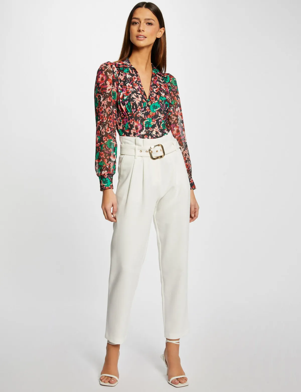 Pantalons>Morgan Pantalon Droit Taille Haute Ceinture Femme | Ecru