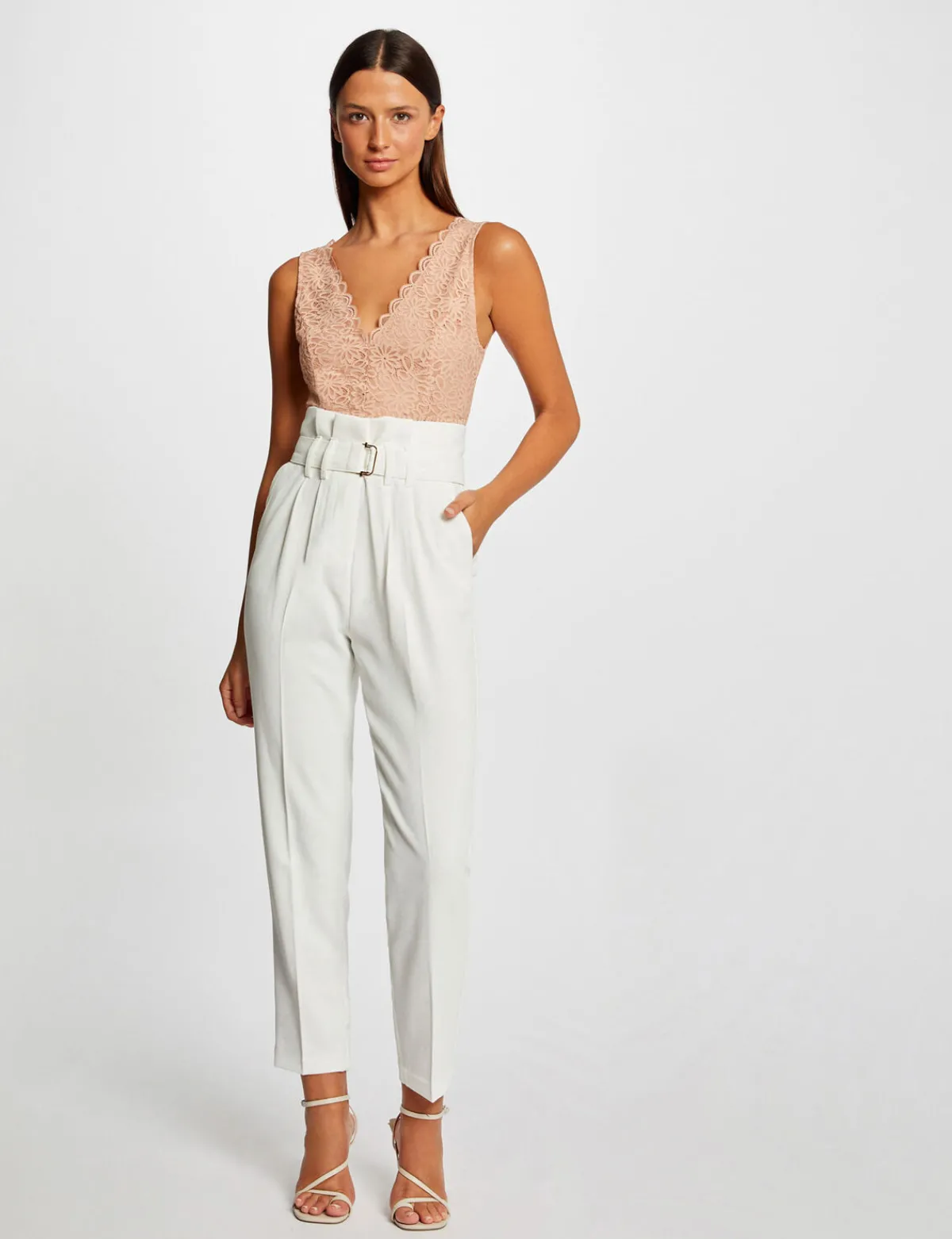 Pantalons>Morgan Pantalon Paperbag Ceinture Femme | Ecru