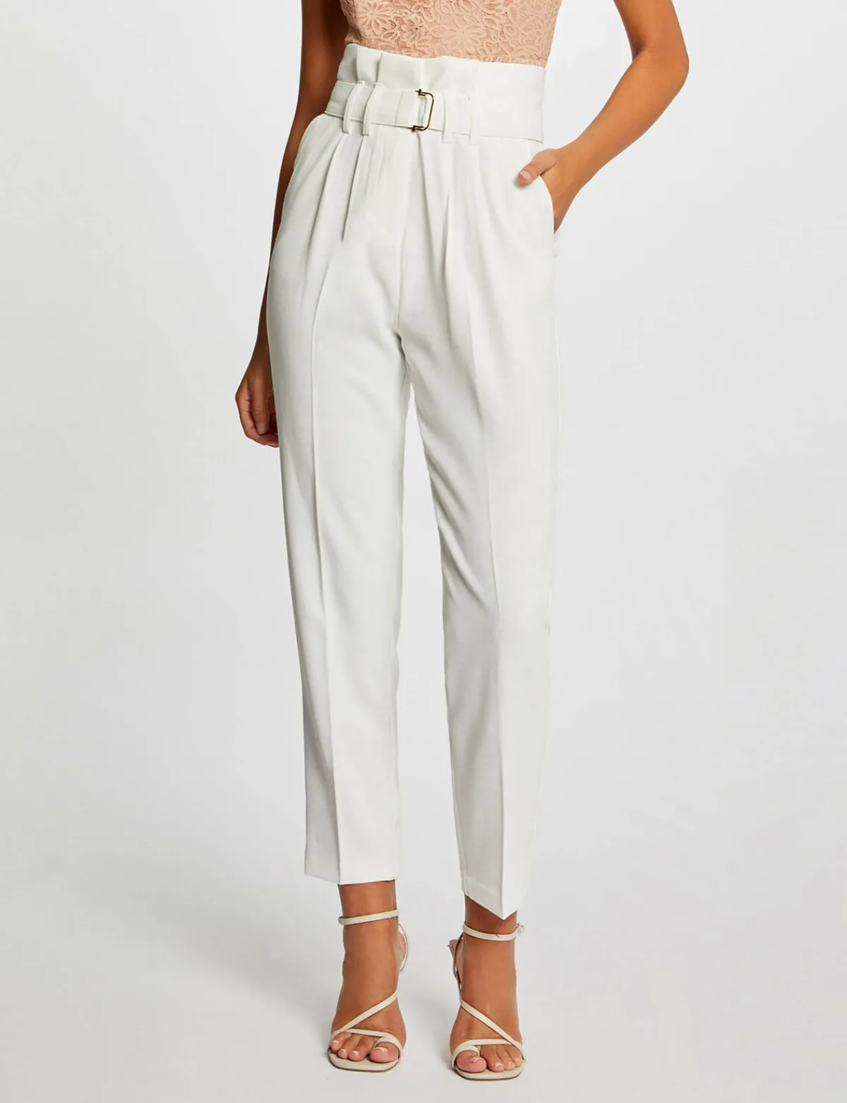Pantalons>Morgan Pantalon Paperbag Ceinture Femme | Ecru