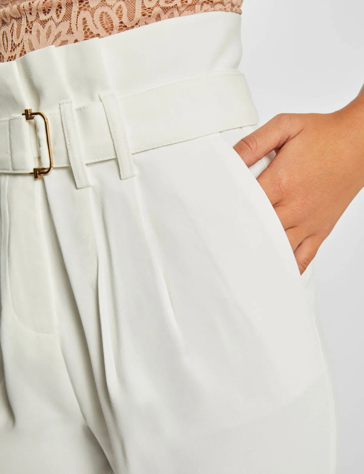 Pantalons>Morgan Pantalon Paperbag Ceinture Femme | Ecru