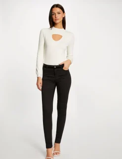 Pantalons>Morgan Pantalon Skinny Enduit A Details Velours Femme | Noir