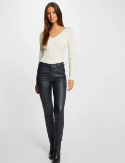 Pantalons>Morgan Pantalon Skinny Enduit Femme | Marine