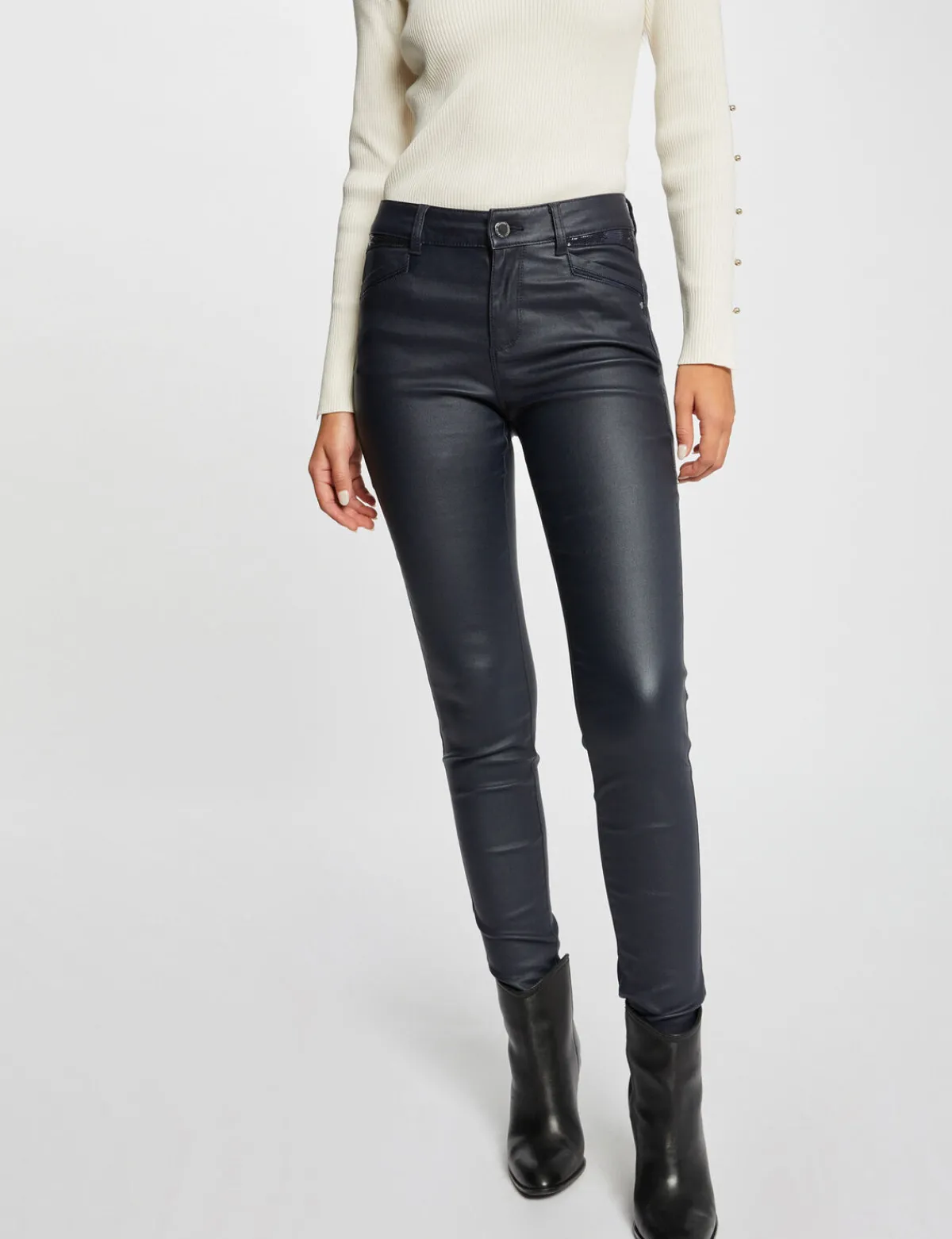 Pantalons>Morgan Pantalon Skinny Enduit Femme | Marine