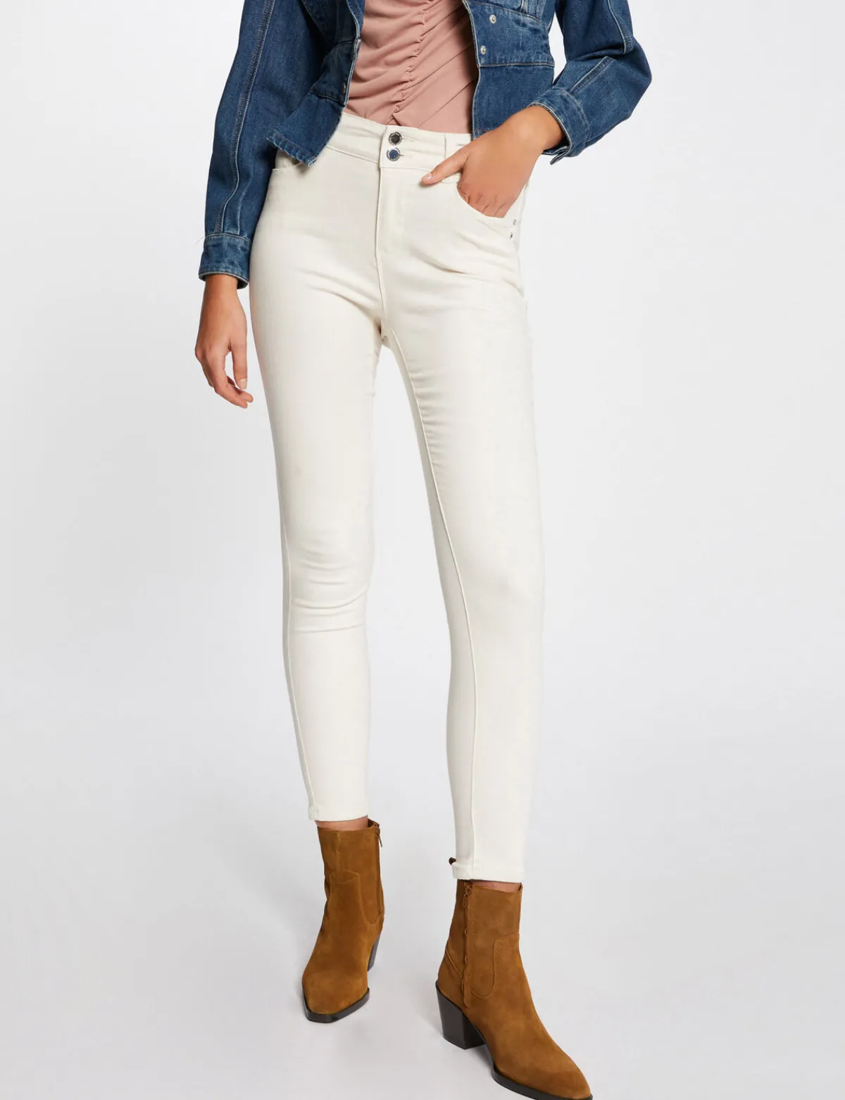 Jeans>Morgan Pantalon Slim Avec Details Bijoux Femme | Ivoire