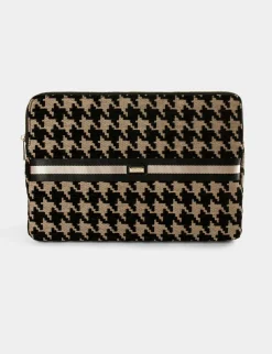 Maroquinerie>Morgan Pochette Ordinateur Imprime Pied De Coq Femme | Marron