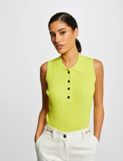Tops Et T-Shirts>Morgan Pull Debardeur Sans Manches Col Polo Femme | Anis