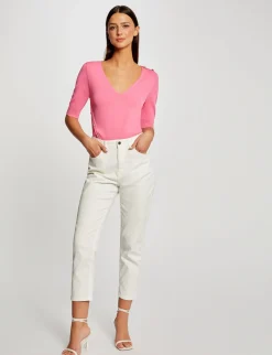 Pulls>Morgan Pull Manches 3/4 Avec Boutons Femme | Rose
