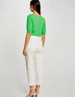 Pulls>Morgan Pull Manches 3/4 Avec Boutons Vert Clair Femme | Vert_Clair