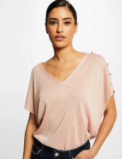 Pulls>Morgan Pull Manches Courtes A Col En V Rose Clair Femme | Rose_Clair