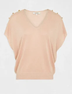 Pulls>Morgan Pull Manches Courtes A Col En V Rose Clair Femme | Rose_Clair