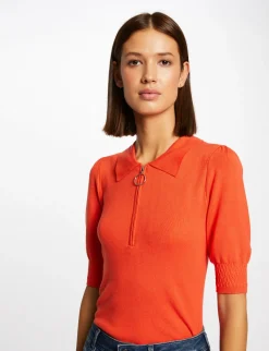 Pulls>Morgan Pull Manches Courtes A Col Polo Femme | Orange