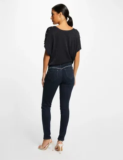Pulls>Morgan Pull Manches Courtes A Col En V Femme | Marine