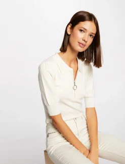 Pulls>Morgan Pull Manches Courtes A Col Polo Femme | Ivoire