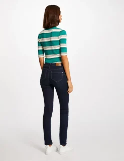 Pulls>Morgan Pull Manches Courtes A Rayures Vert Moyen Femme | Vert_Moyen