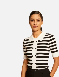 Pulls>Morgan Pull Manches Courtes A Rayures Femme | Noir