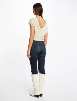 Pulls>Morgan Pull Manches Courtes Avec Perles Femme | Beige