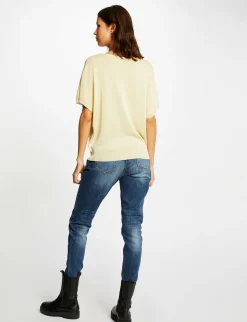 Pulls>Morgan Pull Manches Courtes Avec Boutons Jaune Paille Femme | Jaune_Paille