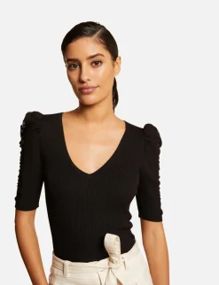 Pulls>Morgan Pull Manches Courtes Avec Dentelle Femme | Noir