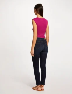 Tops Et T-Shirts>Morgan Pull Manches Courtes Col Detail Bijou Femme | Framboise