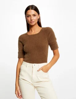 Pulls>Morgan Pull Manches Courtes Cotele Vert Moyen Femme | Vert_Moyen