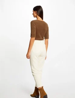 Pulls>Morgan Pull Manches Courtes Cotele Vert Moyen Femme | Vert_Moyen