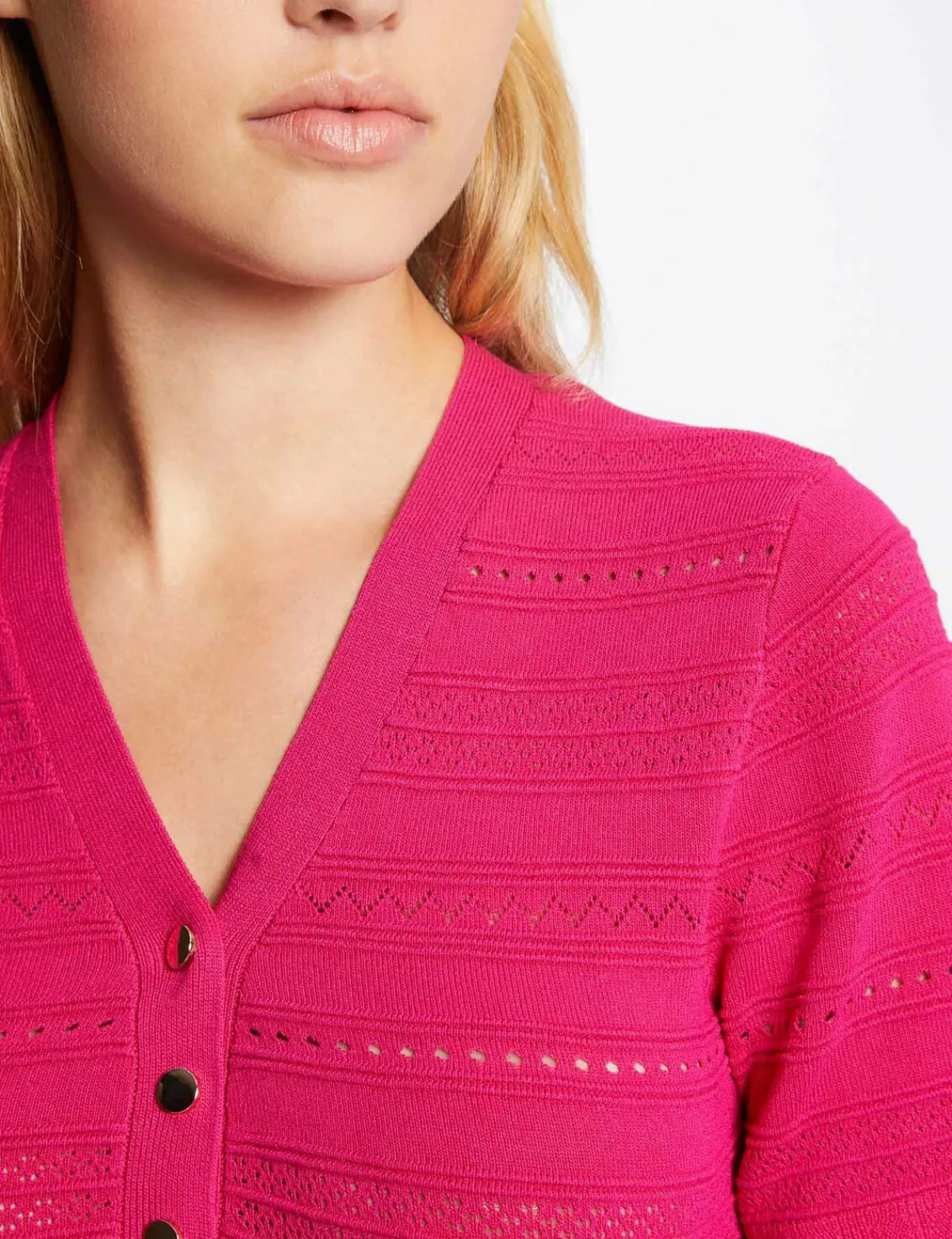 Pulls>Morgan Pull Manches Courtes Details Ajoures Rose Fonce Femme | Rose_Fonce
