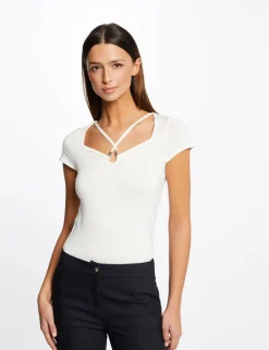 Pulls>Morgan Pull Manches Courtes Encolure Coeur Femme | Ecru
