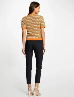 Pulls>Morgan Pull Manches Courtes Imprime Chevron Femme | Orange