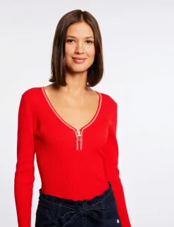 Pulls>Morgan Pull Manches Longues A Col En V Femme | Rouge