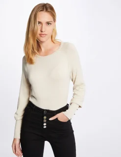 Pulls>Morgan Pull Manches Longues A Col Rond Beige Moyen Femme | Beige_Moyen