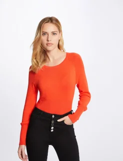 Pulls>Morgan Pull Manches Longues A Col Rond Orange Fonce Femme | Orange_Fonce