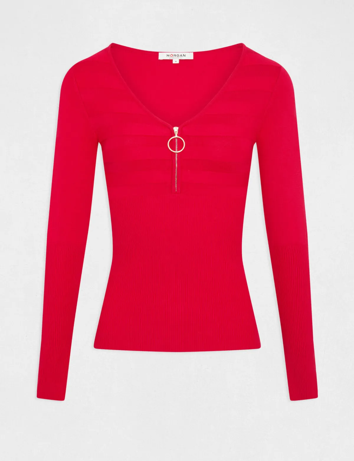Pulls>Morgan Pull Manches Longues A Detail Zippe Rose Moyen Femme | Rose_Moyen