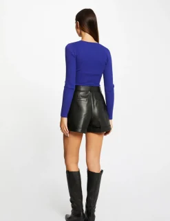 Pulls>Morgan Pull Manches Longues A Ouverture Bleu Moyen Femme | Bleu_Moyen