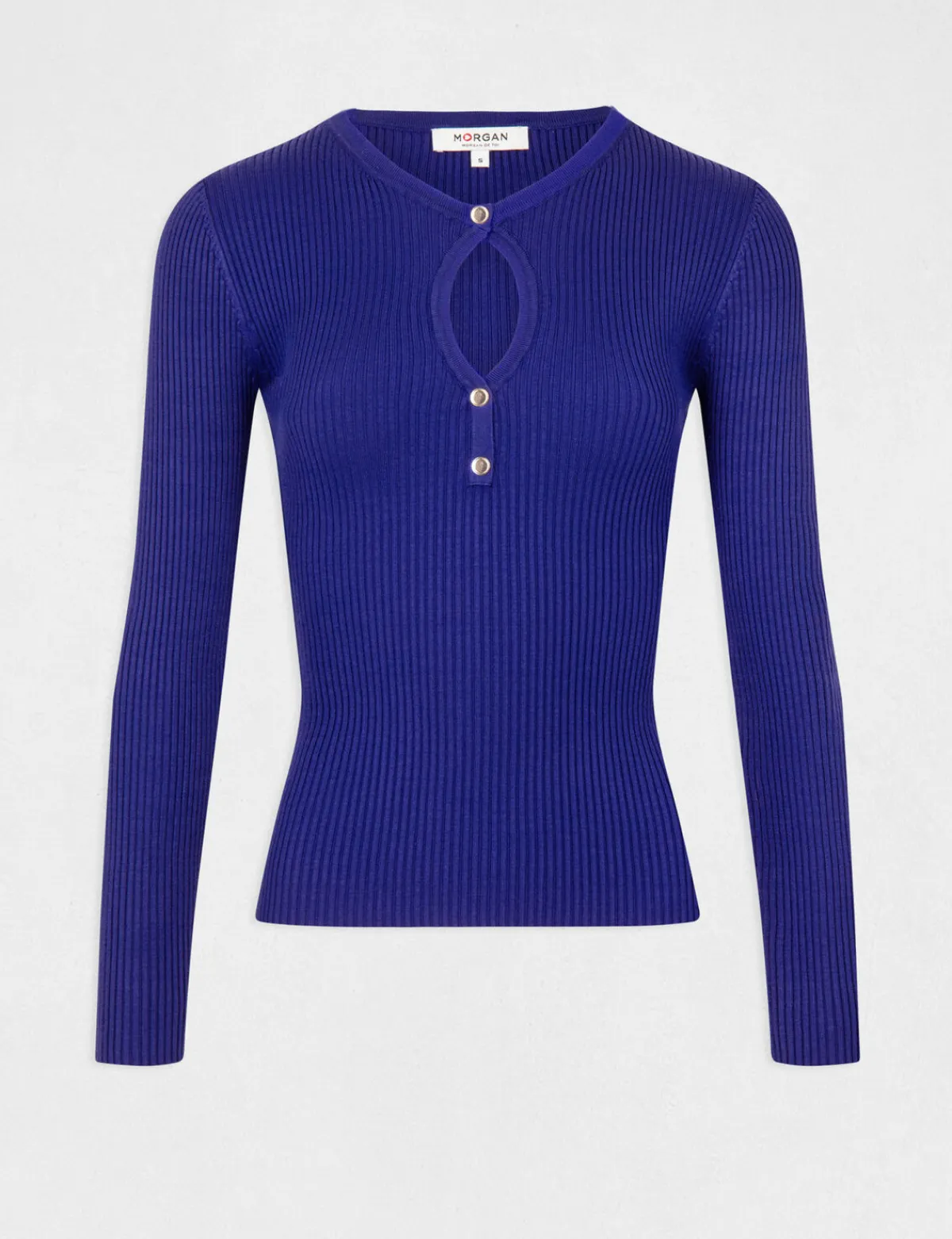 Pulls>Morgan Pull Manches Longues A Ouverture Bleu Moyen Femme | Bleu_Moyen