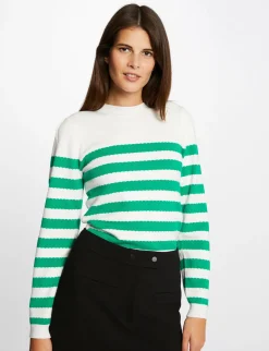 Pulls>Morgan Pull Manches Longues A Rayures Vert Moyen Femme | Vert_Moyen
