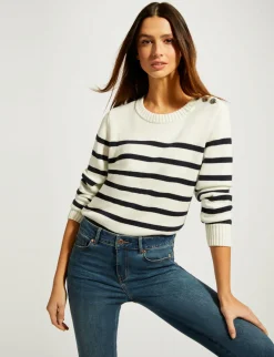 Pulls>Morgan Pull Manches Longues A Rayures Femme | Ivoire