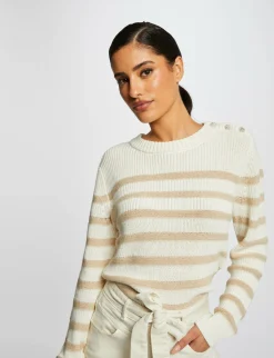 Pulls>Morgan Pull Manches Longues A Rayures Femme | Ecru
