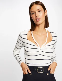 Pulls>Morgan Pull Manches Longues A Rayures Femme | Ivoire