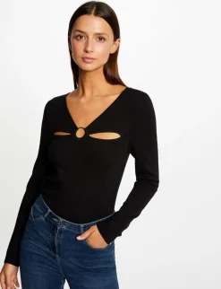 Pulls>Morgan Pull Manches Longues Avec Ouvertures Femme | Noir